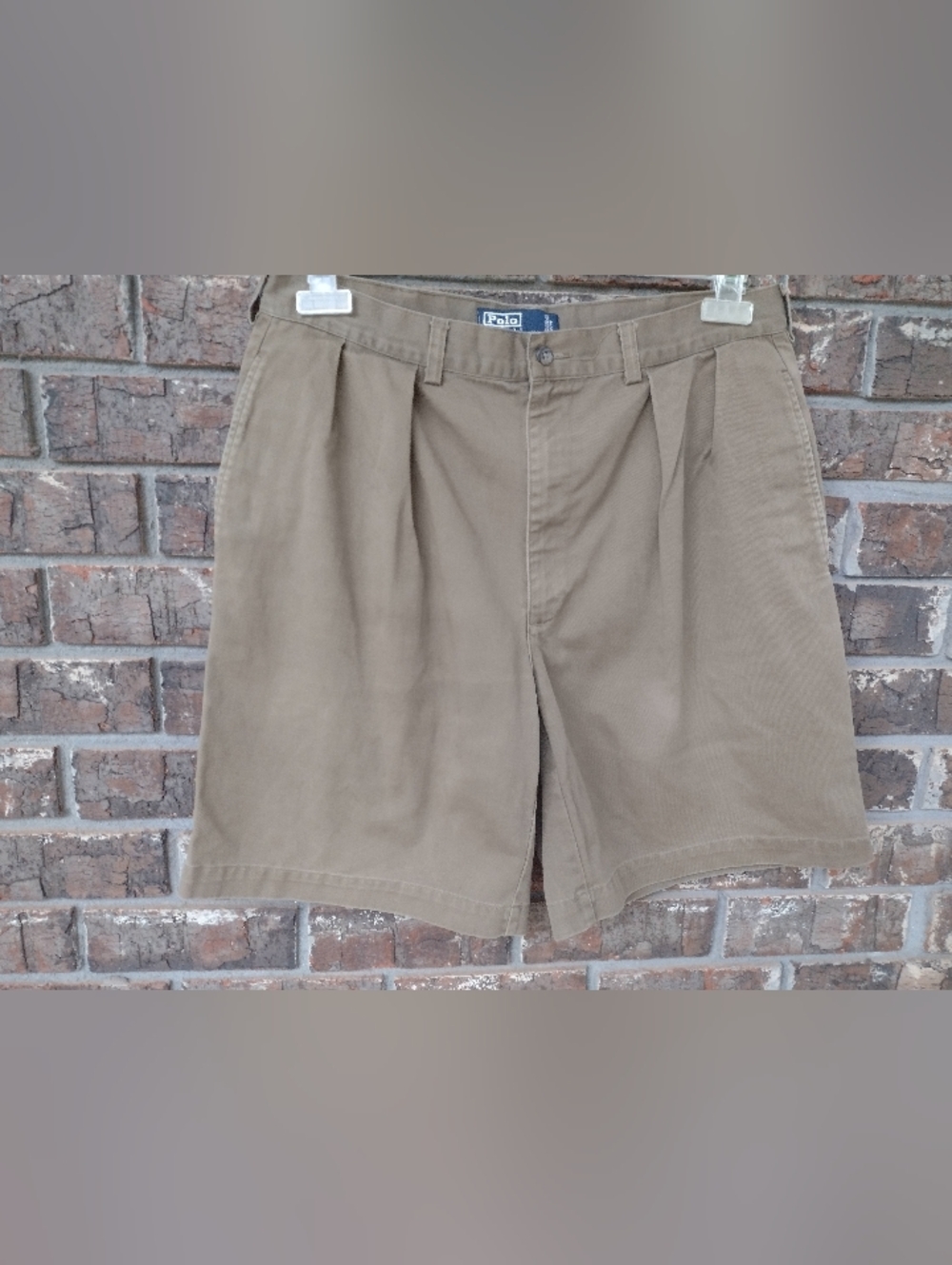 Vtg Polo Ralph Lauren Tyler Chino Shorts Mens 36-(34) Pleated Dark Khaki Preppy